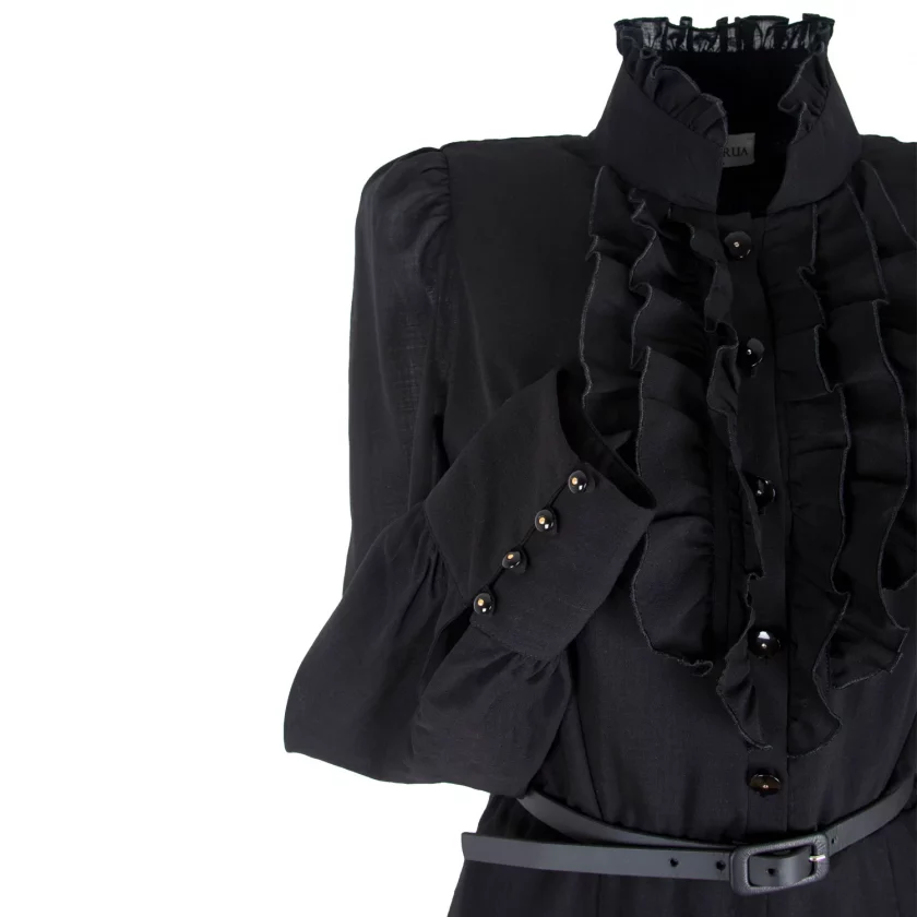 RUFFLED WOOL MIDI DRESS WITH SILK LINING - Image 3
