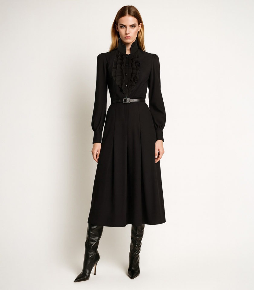 RUFFLED WOOL MIDI DRESS WITH SILK LINING - Image 2