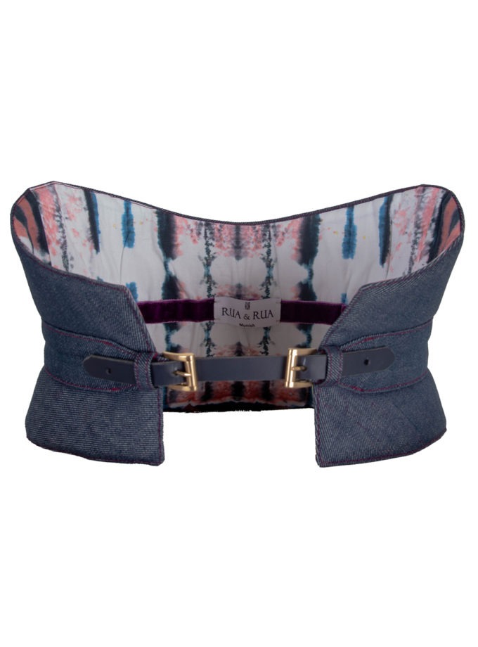 DENIM CORSET BELT WITH GOLD-TONE BUCKLES