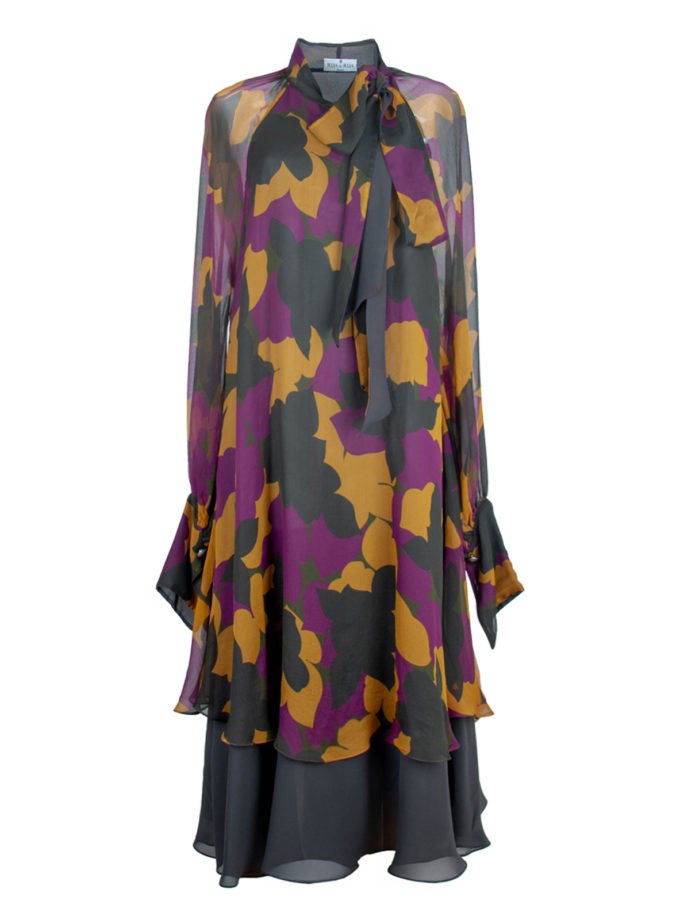 PURE SILK DOUBLE-LAYER DRESS WITH ABSTRACT PRINT
