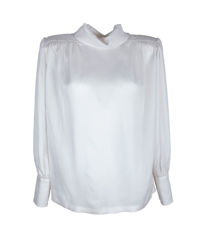 SILK JACQUARD BLOUSE WITH METAL BUTTON BACK DETAIL