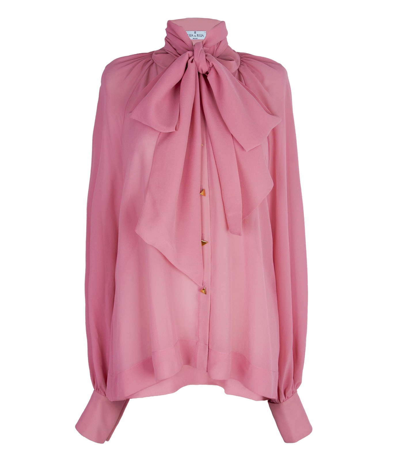 SILK CHIFFON BLOUSE WITH NECKTIE — VIVID ROSE — Blouses
