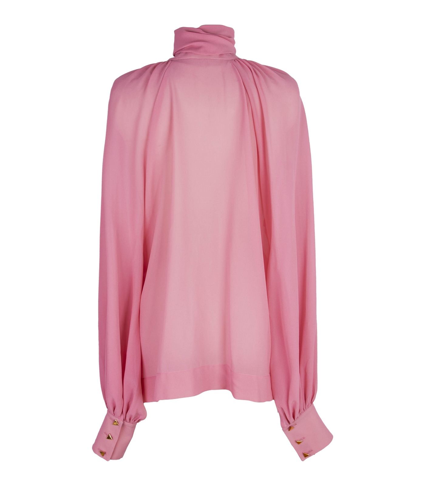 SILK CHIFFON BLOUSE WITH NECKTIE — VIVID ROSE — Blouses