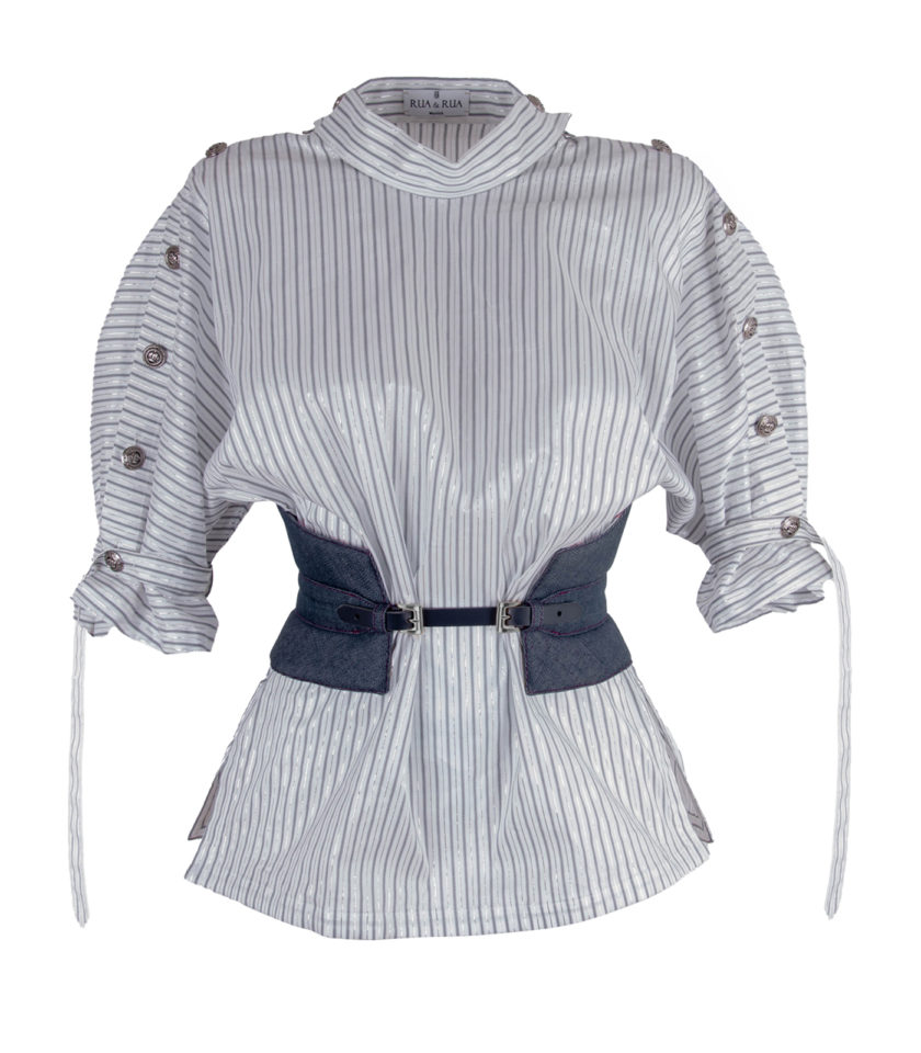 STRIPED HIGH-NECK COTTON BLOUSE