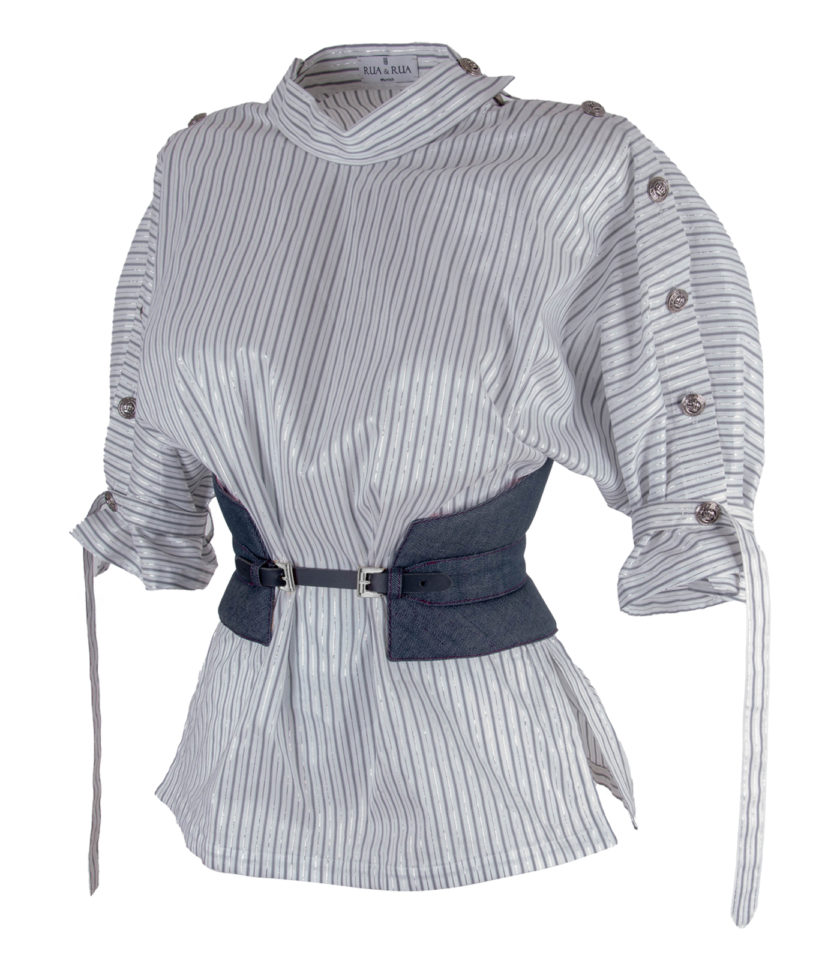 STRIPED HIGH-NECK COTTON BLOUSE - Image 4