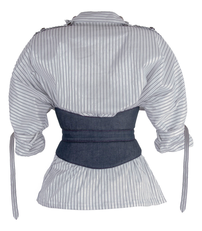 STRIPED HIGH-NECK COTTON BLOUSE - Image 8
