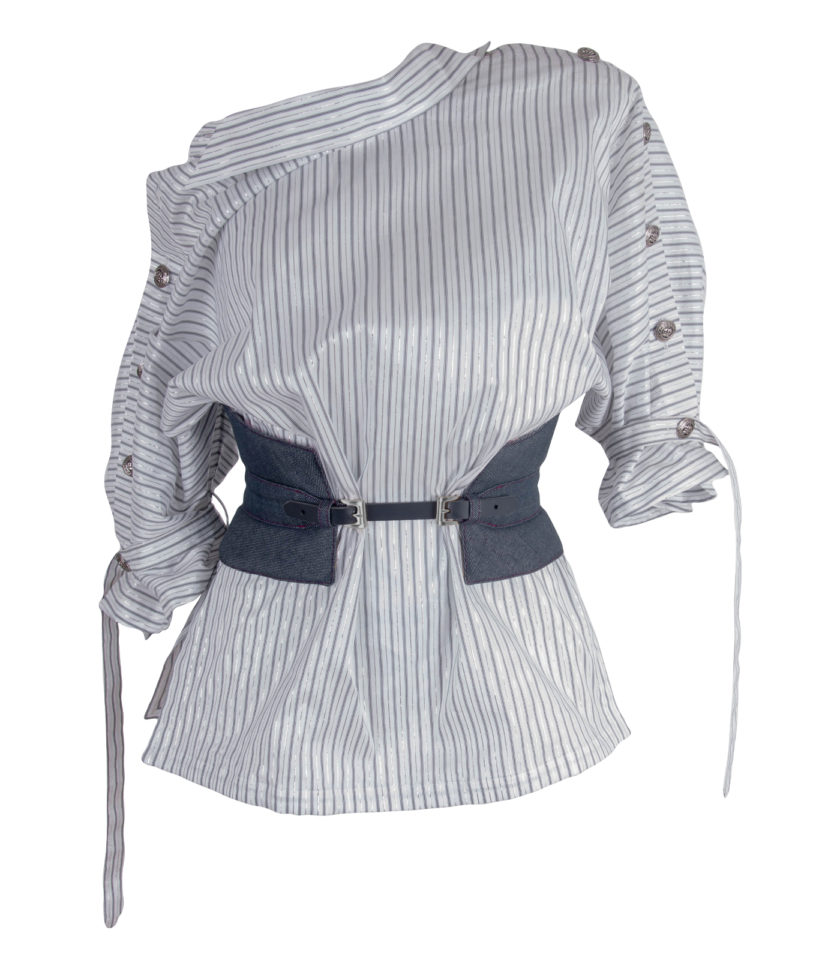 STRIPED HIGH-NECK COTTON BLOUSE - Image 3