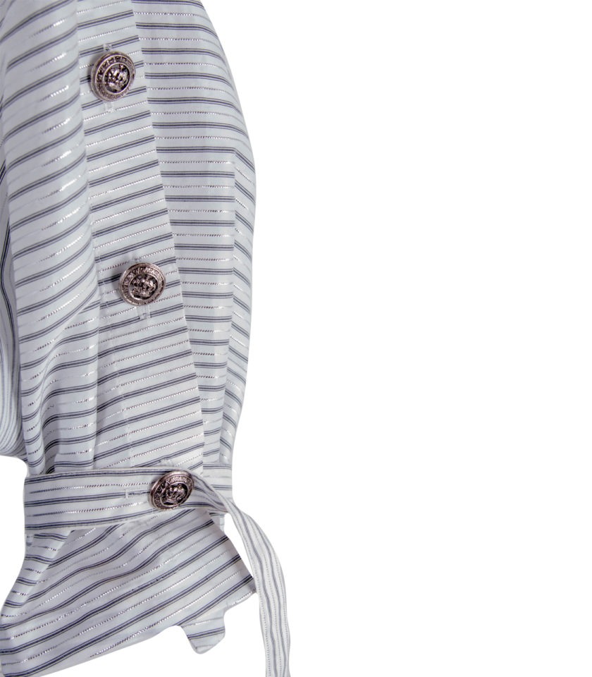 STRIPED HIGH-NECK COTTON BLOUSE - Image 7