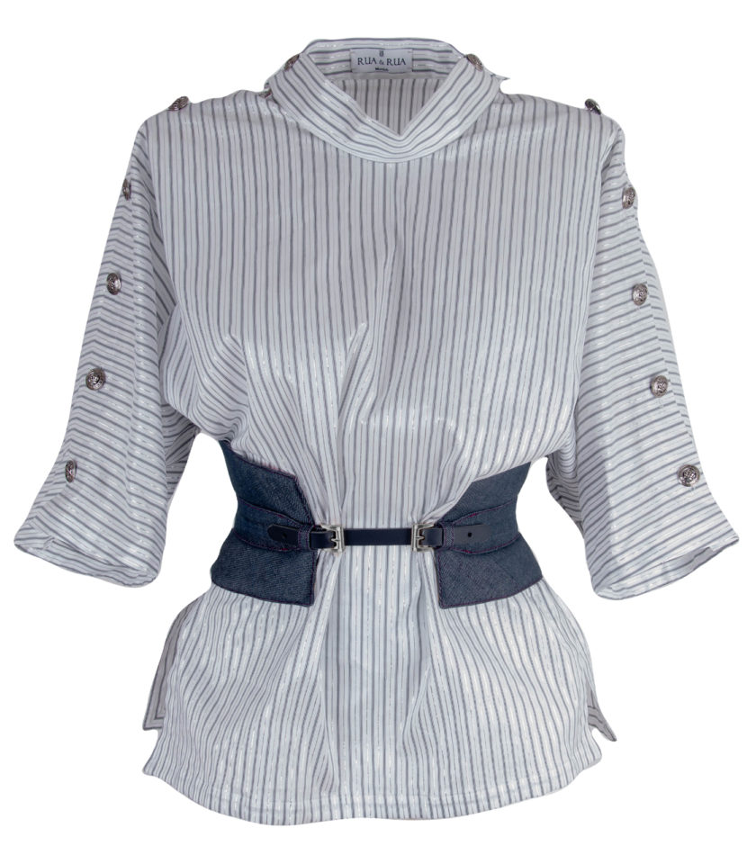 STRIPED HIGH-NECK COTTON BLOUSE - Image 5
