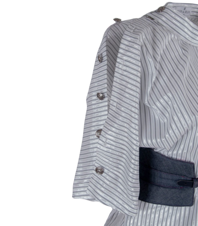 STRIPED HIGH-NECK COTTON BLOUSE - Image 6