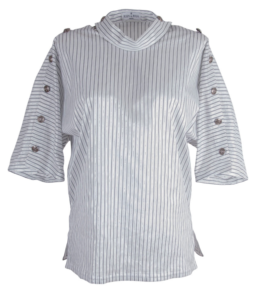STRIPED HIGH-NECK COTTON BLOUSE - Image 9