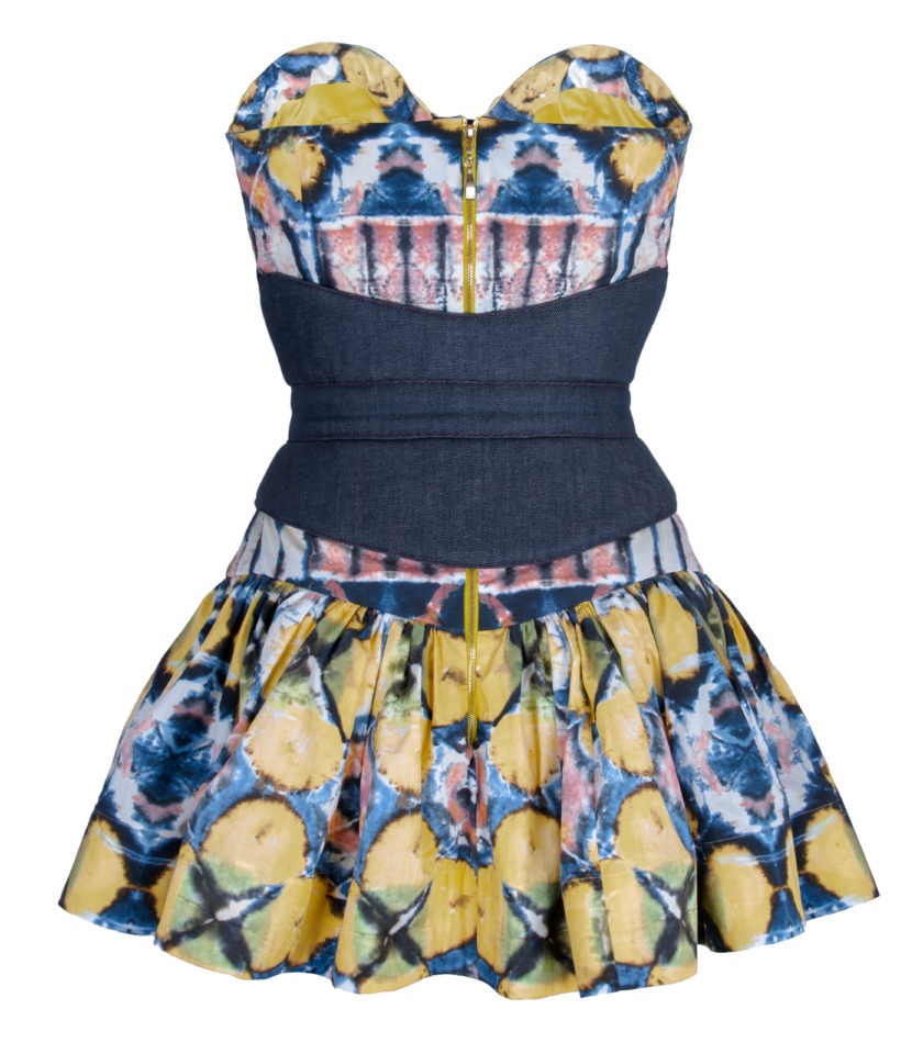 MINI COTTON CORSET DRESS WITH DRAPED SKIRT AND DENIM CORSET BELT - Image 10