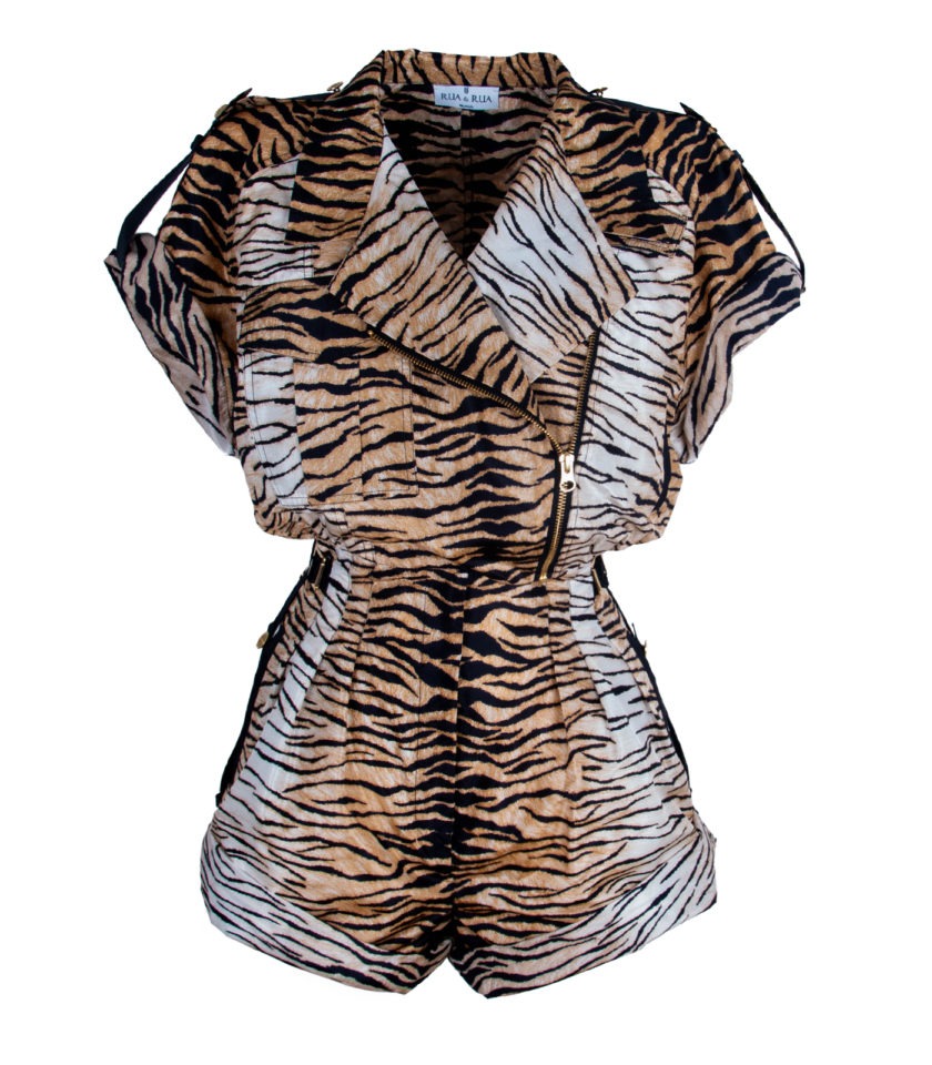 WILD LUXE TIGER SILK PLAYSUIT JUMPSUIT