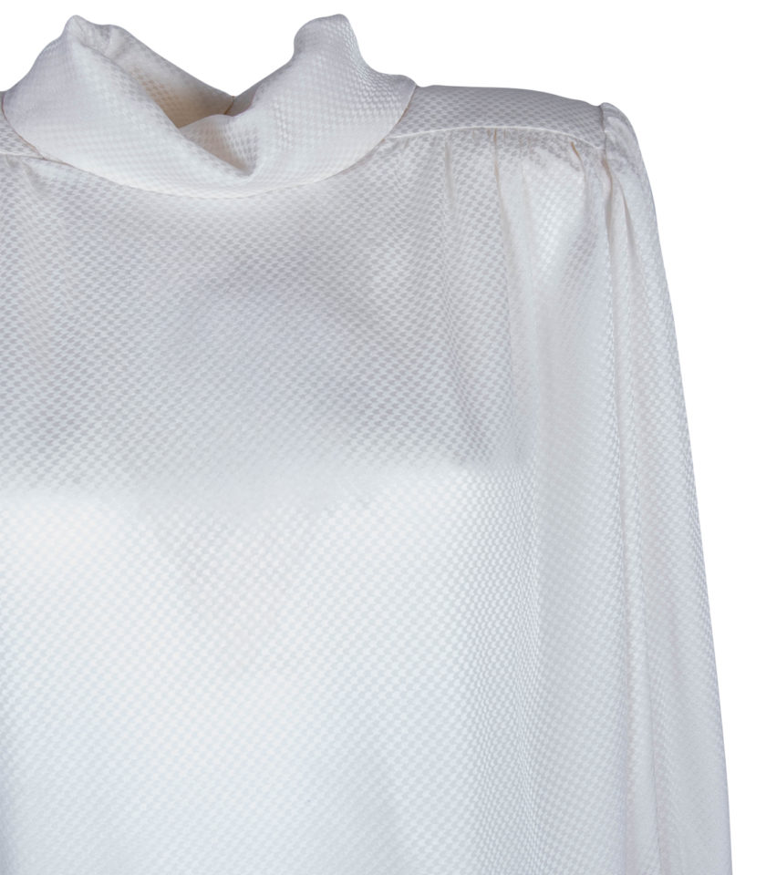 SILK JACQUARD BLOUSE WITH METAL BUTTON BACK DETAIL - Image 4