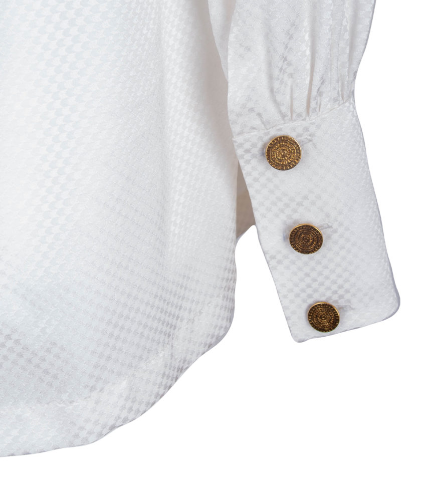 SILK JACQUARD BLOUSE WITH METAL BUTTON BACK DETAIL - Image 6