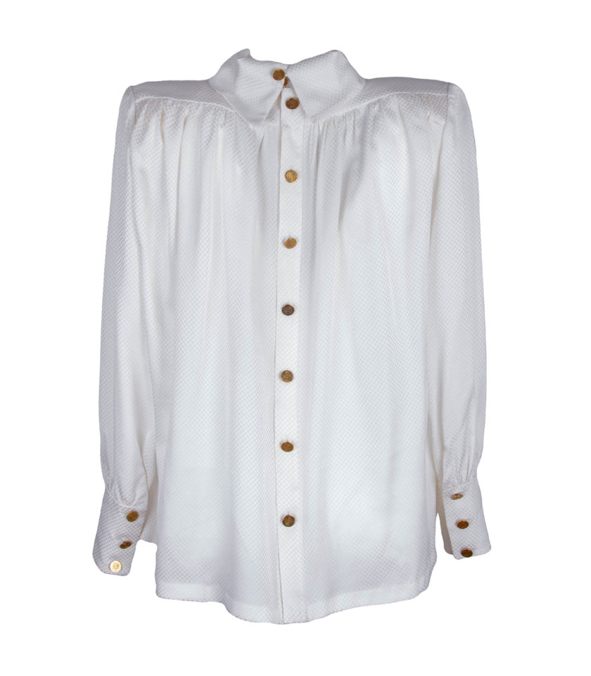 SILK JACQUARD BLOUSE WITH METAL BUTTON BACK DETAIL - Image 3