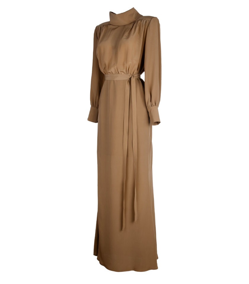 LONG SILK CREPE DE CHINE DRESS WITH METAL BUTTON BACK DETAIL - Image 3