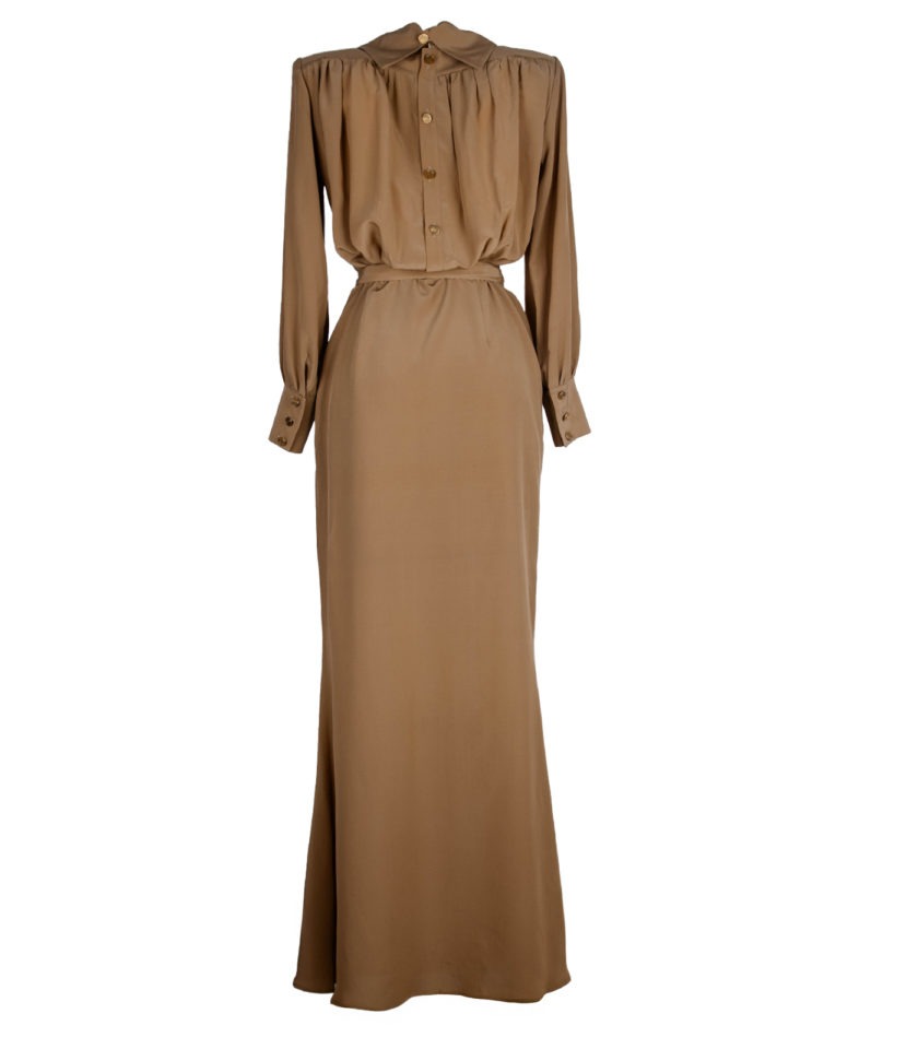 LONG SILK CREPE DE CHINE DRESS WITH METAL BUTTON BACK DETAIL - Image 5