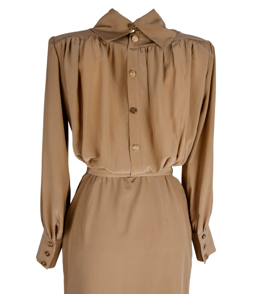 LONG SILK CREPE DE CHINE DRESS WITH METAL BUTTON BACK DETAIL - Image 6