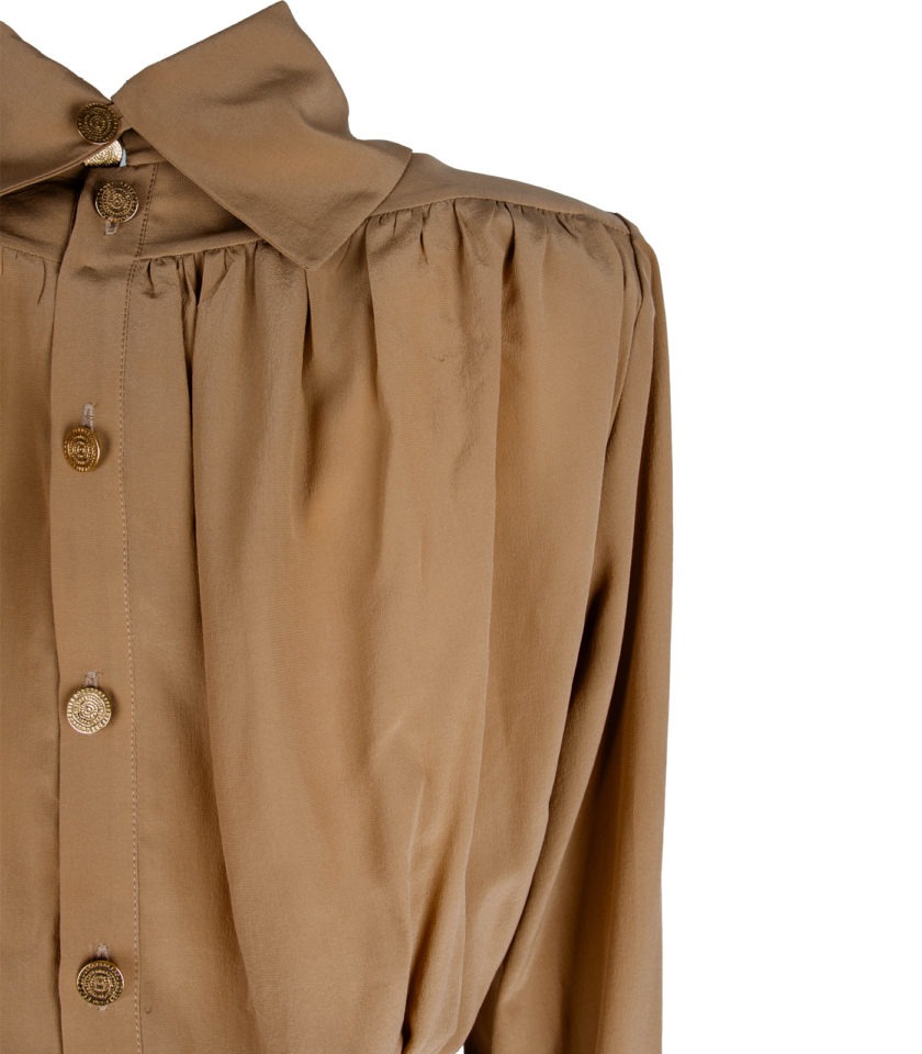LONG SILK CREPE DE CHINE DRESS WITH METAL BUTTON BACK DETAIL - Image 7