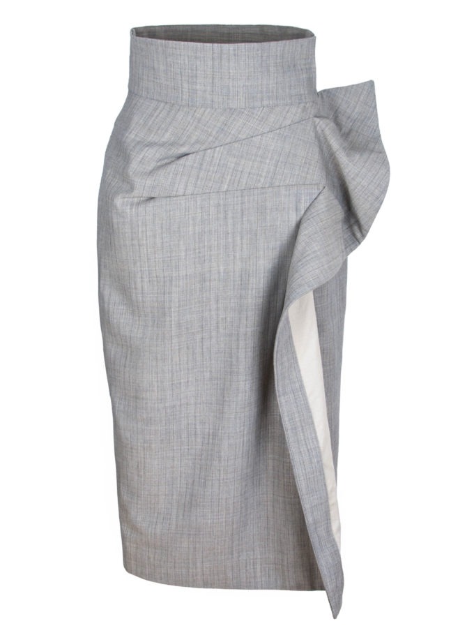 HIGH-WAISTED WOOL ASYMMETRICAL PENCIL SKIRT