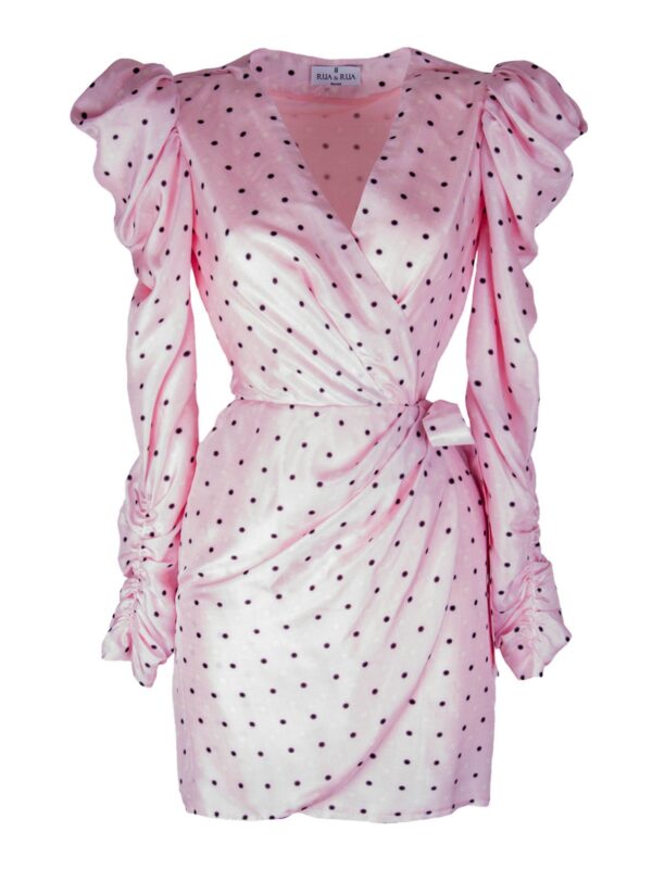 Polka Dot Draped Short Silk Wrap Dress