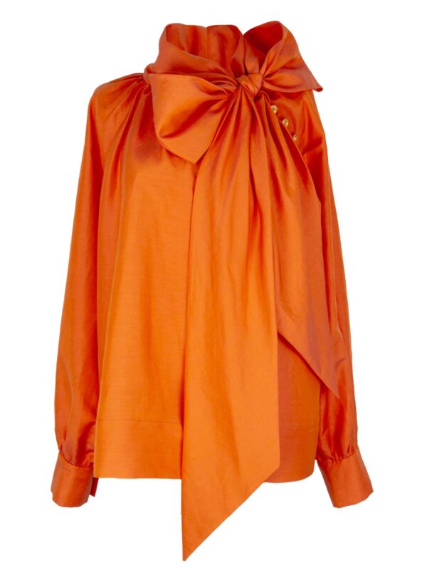 Linen & Silk Bow Blouse