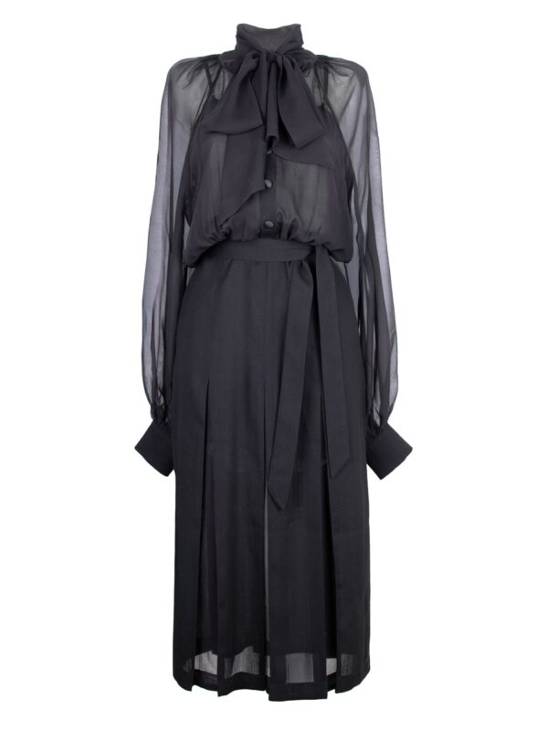 Wool & Silk Midi Dress With Necktie