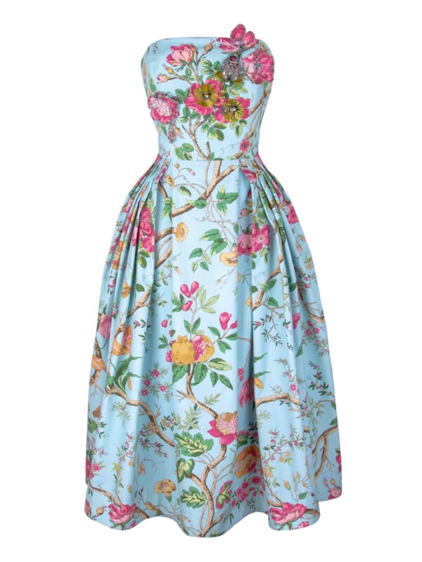 Cotton Poplin Corset Bustier Dress With Embroidery And Embellishments Of Crystals
