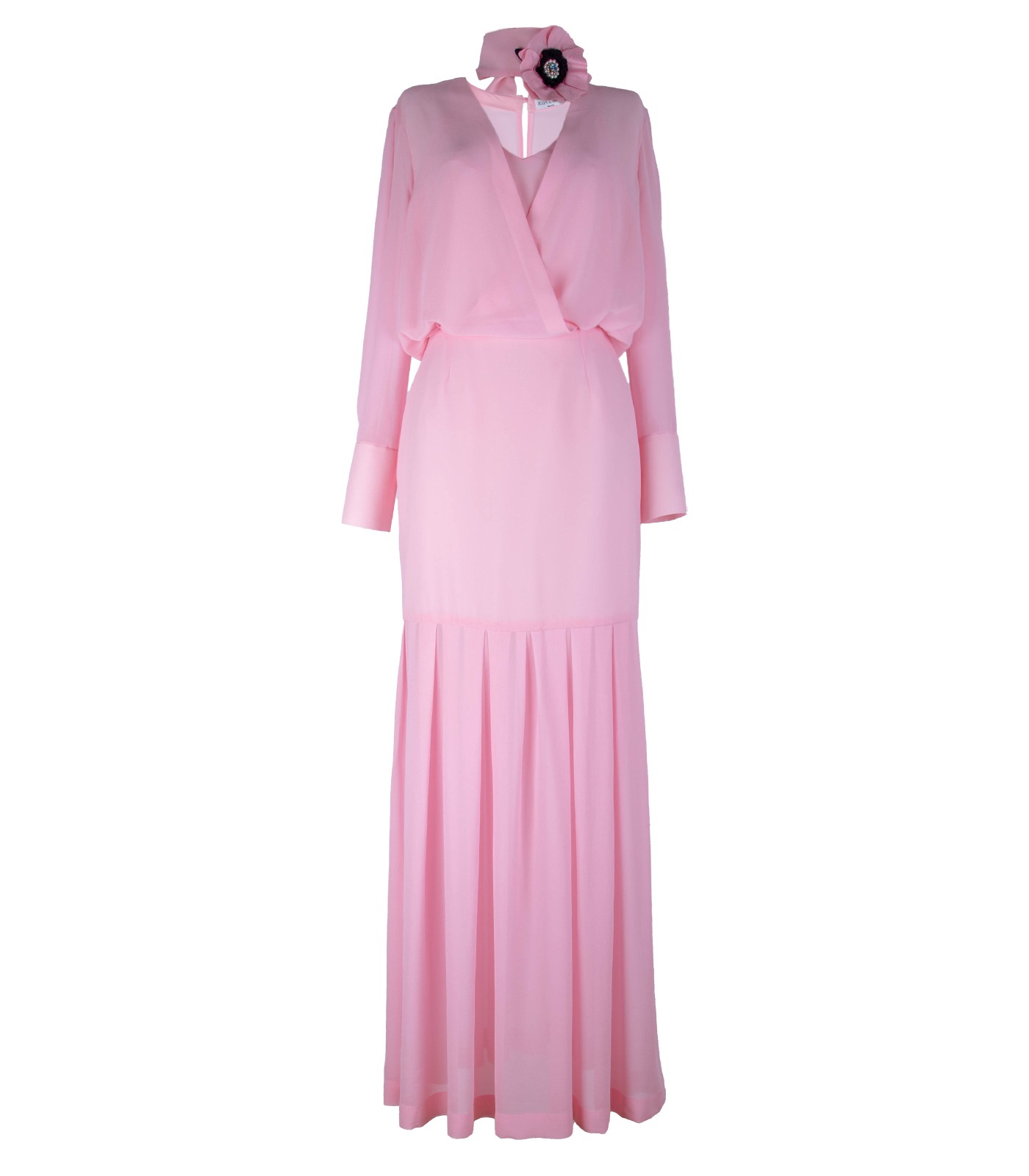 Long Silk Dress With Flower Decoration