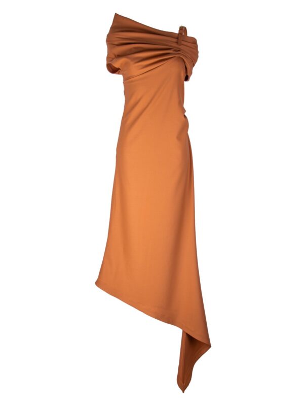 Asymmetrical Long Stretch-Wool Cocktail Dress