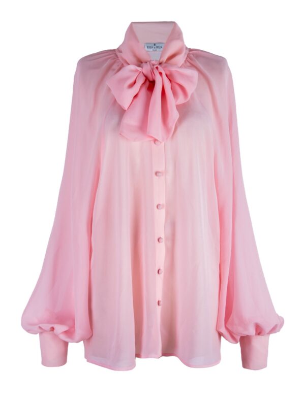Sheer Silk Shirt With Bow Collar