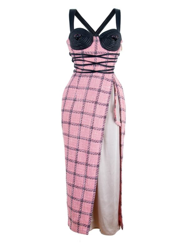 Bouclé Tweed & Leather Bustier Dress
