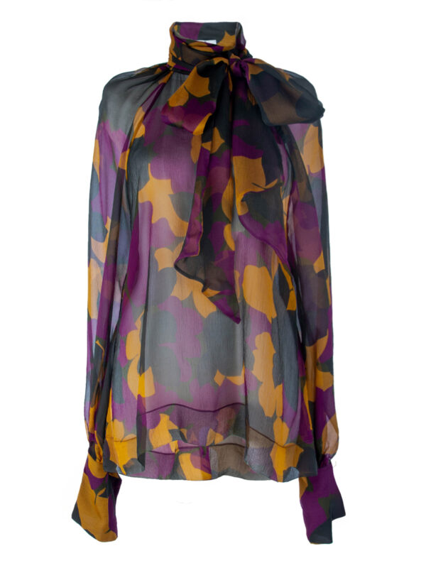 Sheer Silk Shirt With Bow Collar