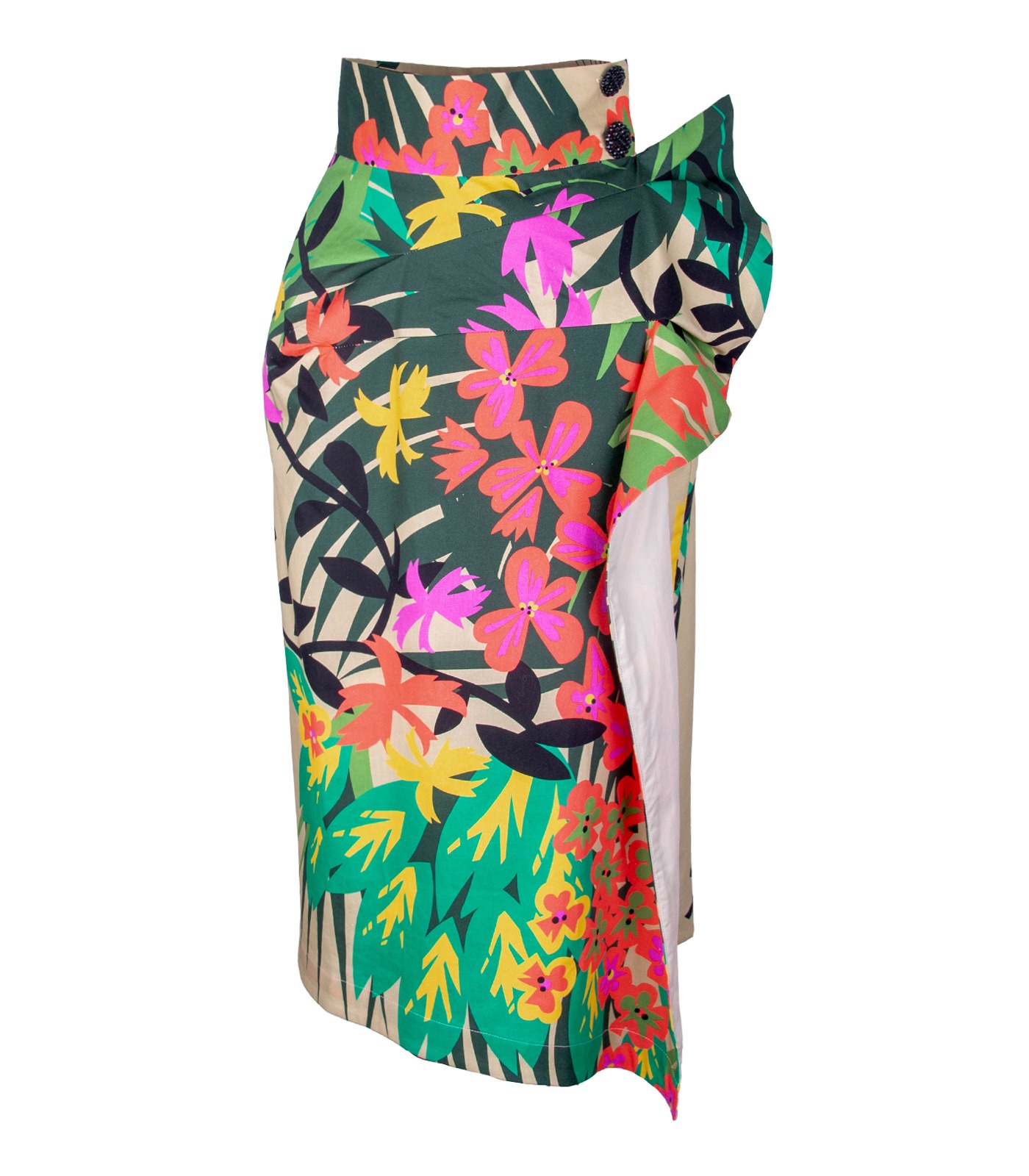 High-Waisted Floral Asymmetrical Pencil Skirt