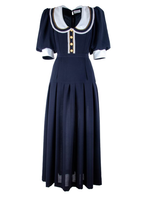 Wool Long Dress With Wide Silk Collar