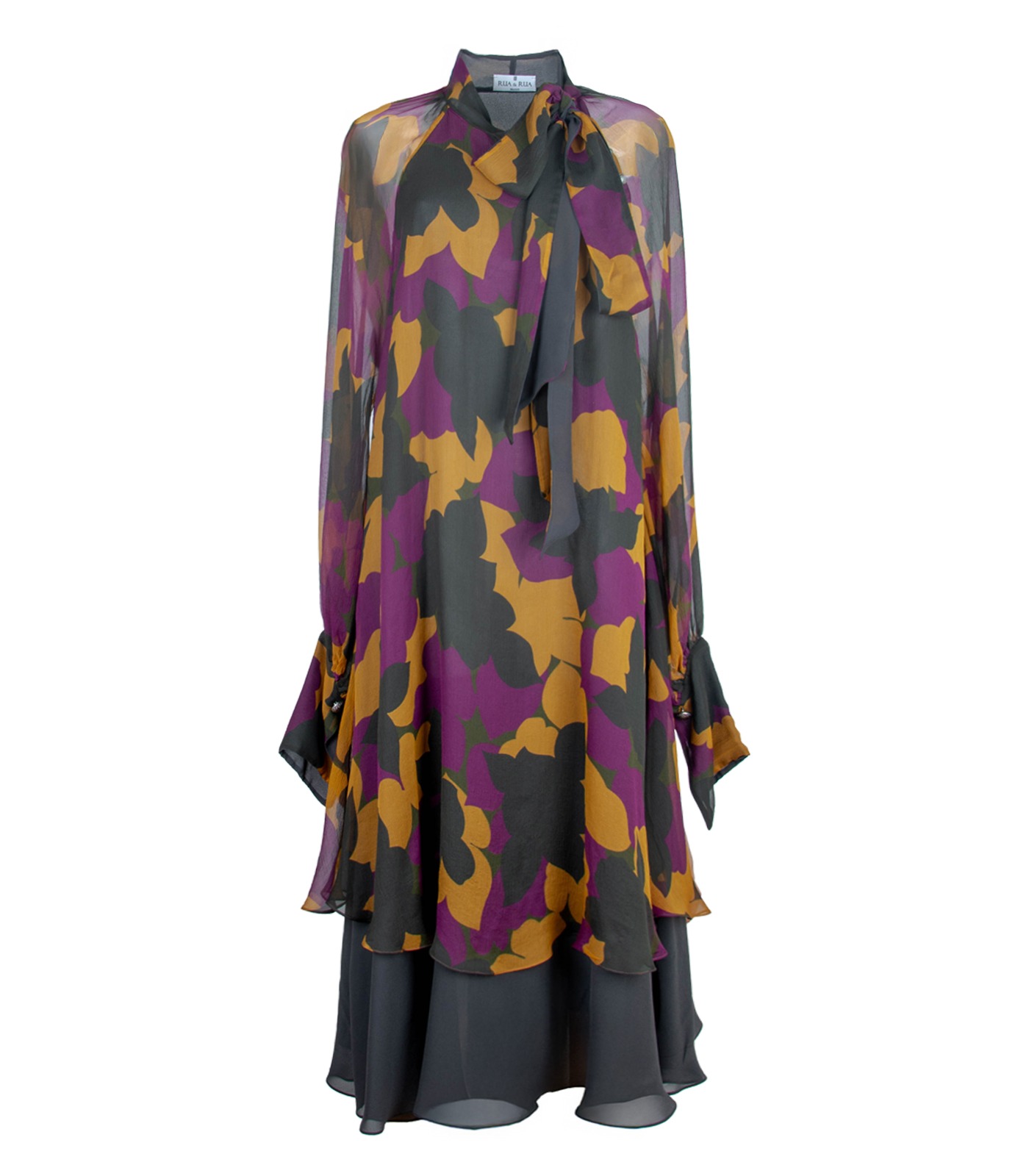 Pure Silk Double-Layer Dress With Abstract Print