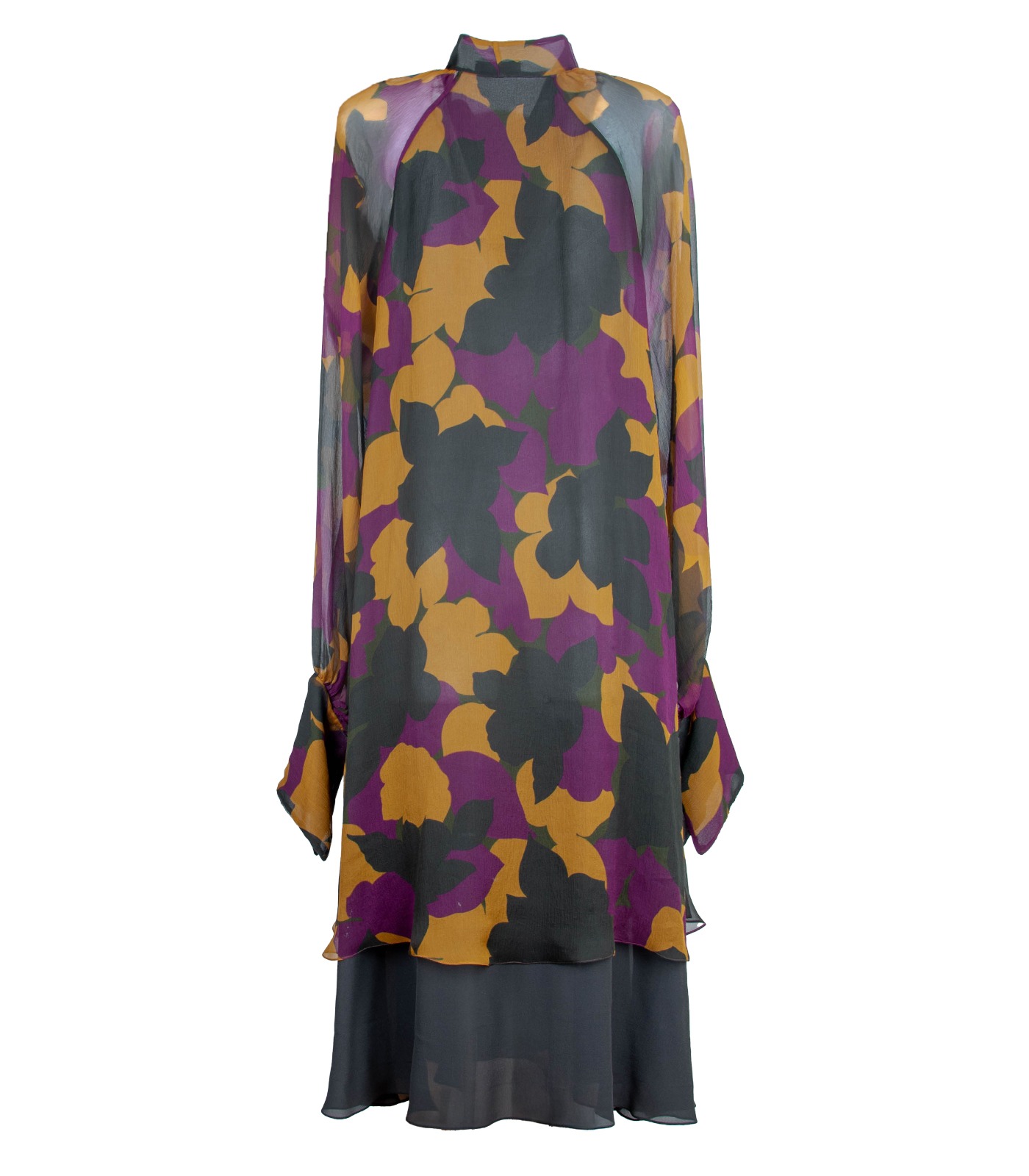 Pure Silk Double-Layer Dress With Abstract Print - Image 7