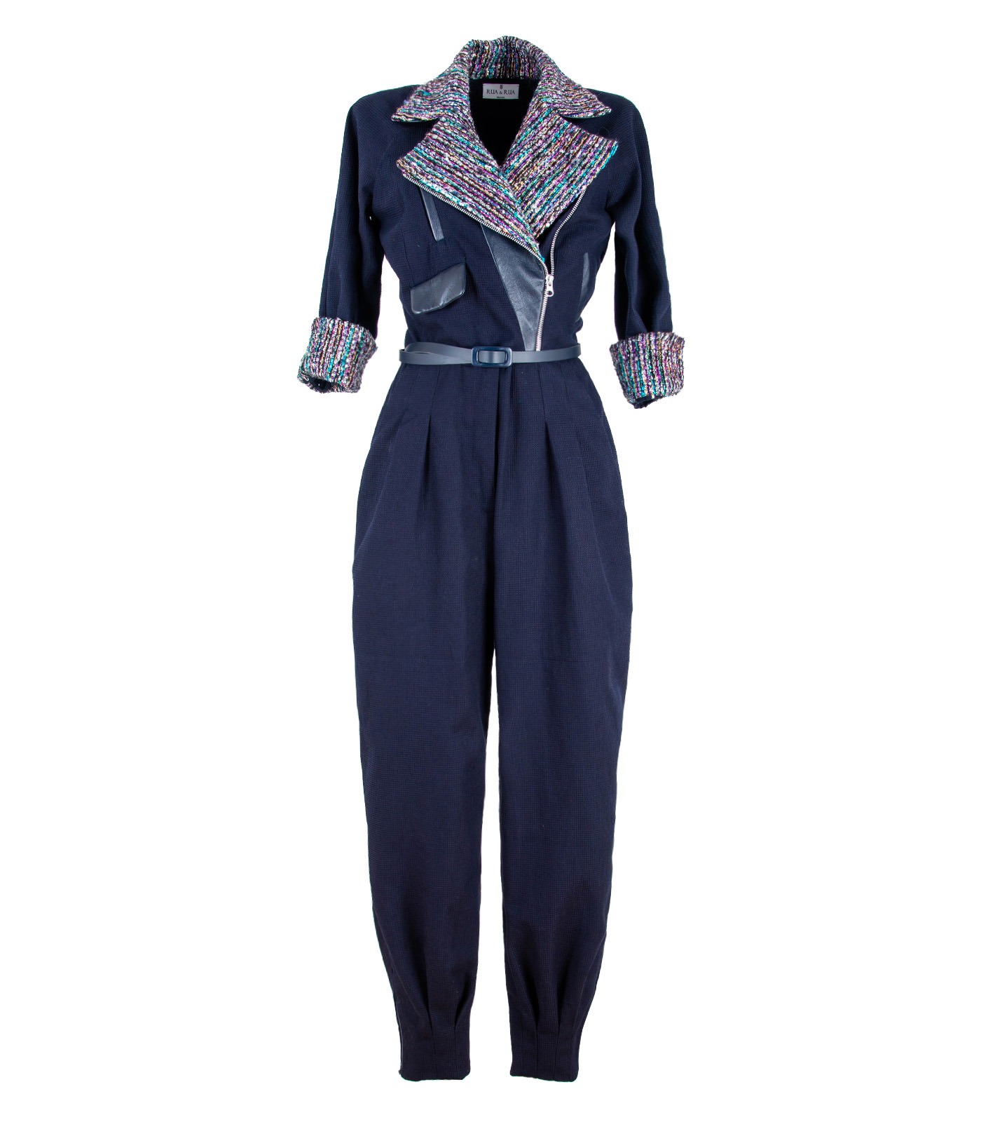 Cotton Leather & Bouclé Tweed Loose Fit Jumpsuit