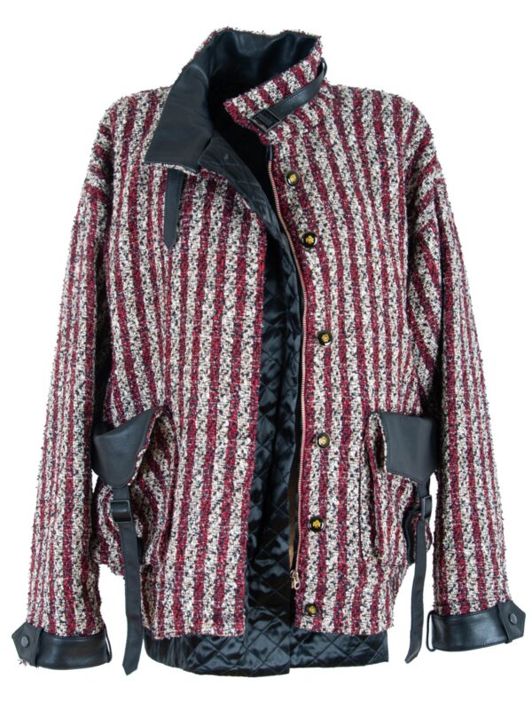 Oversized Bouclé Tweed & Leather Blouson Jacket