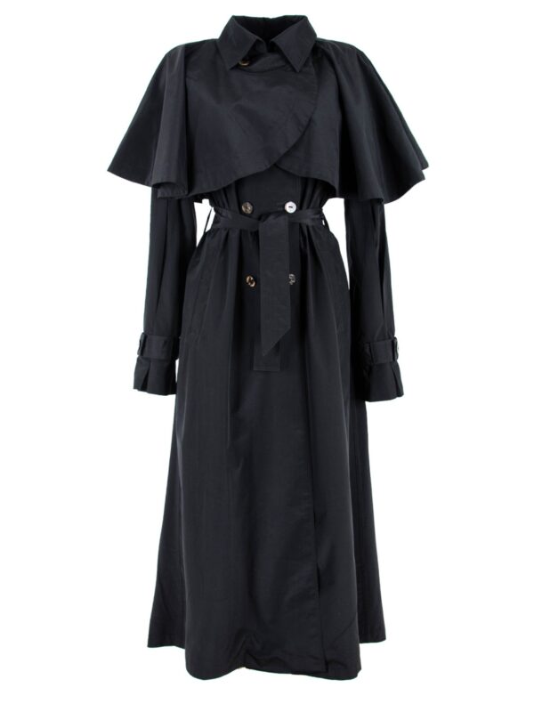 Silk Double-Breasted Trench Coat With Cape