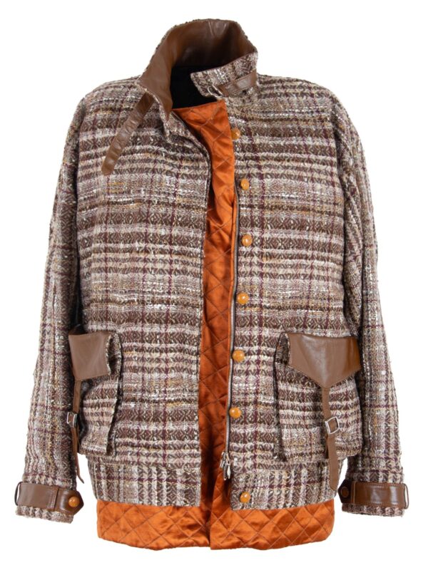 Oversized Tweed & Leather Blouson Jacket