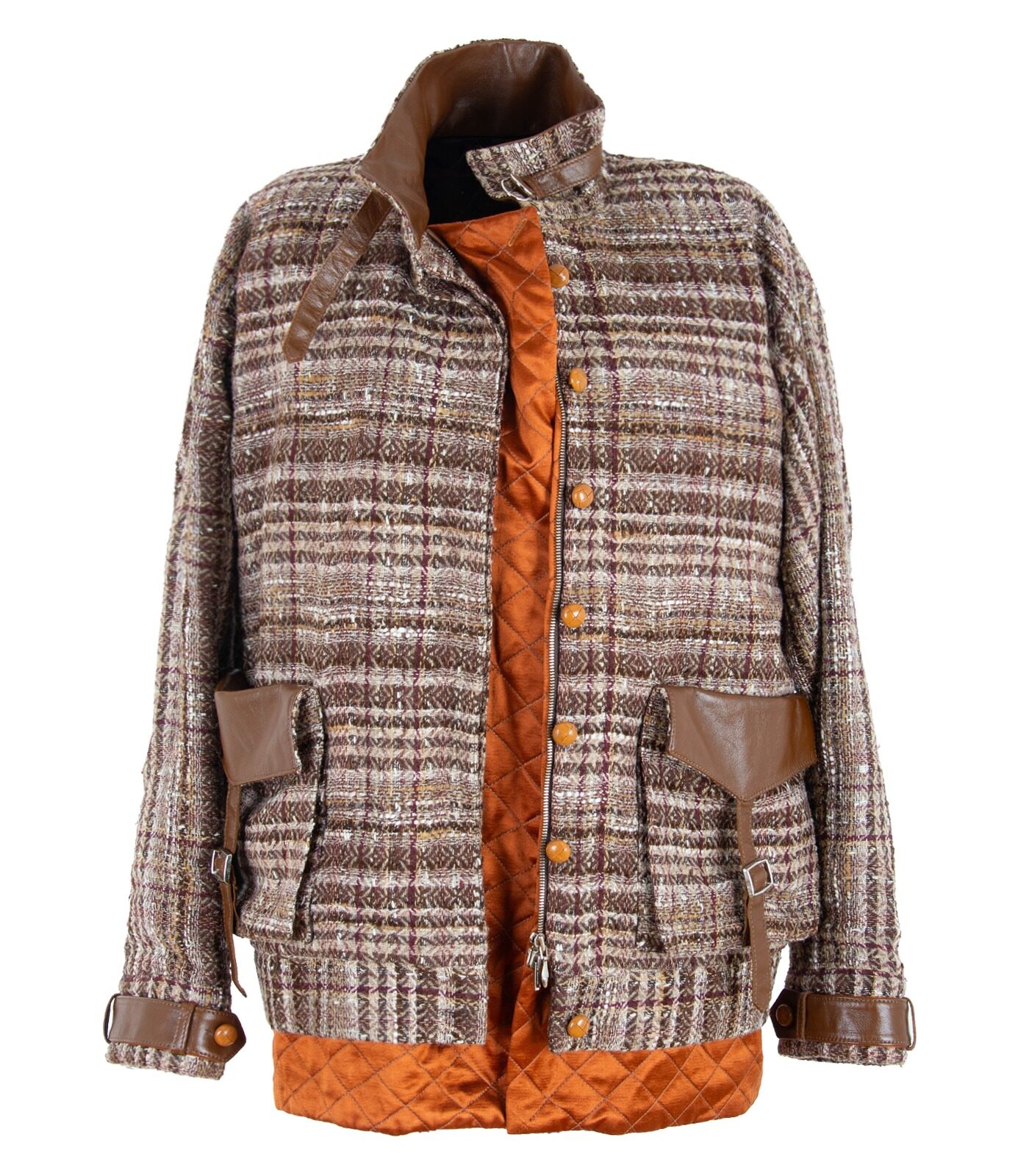 Oversized Tweed & Leather Blouson Jacket