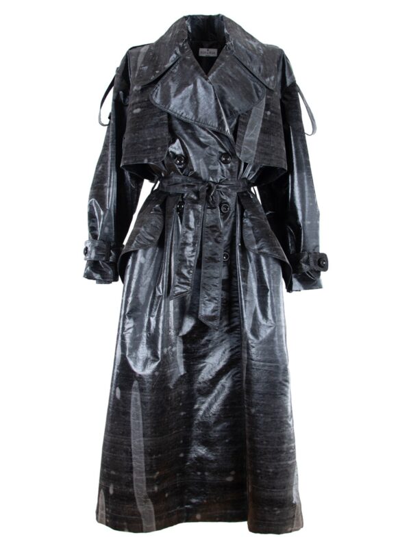 Oversized Coated Silk Double-Breasted Trench Coat