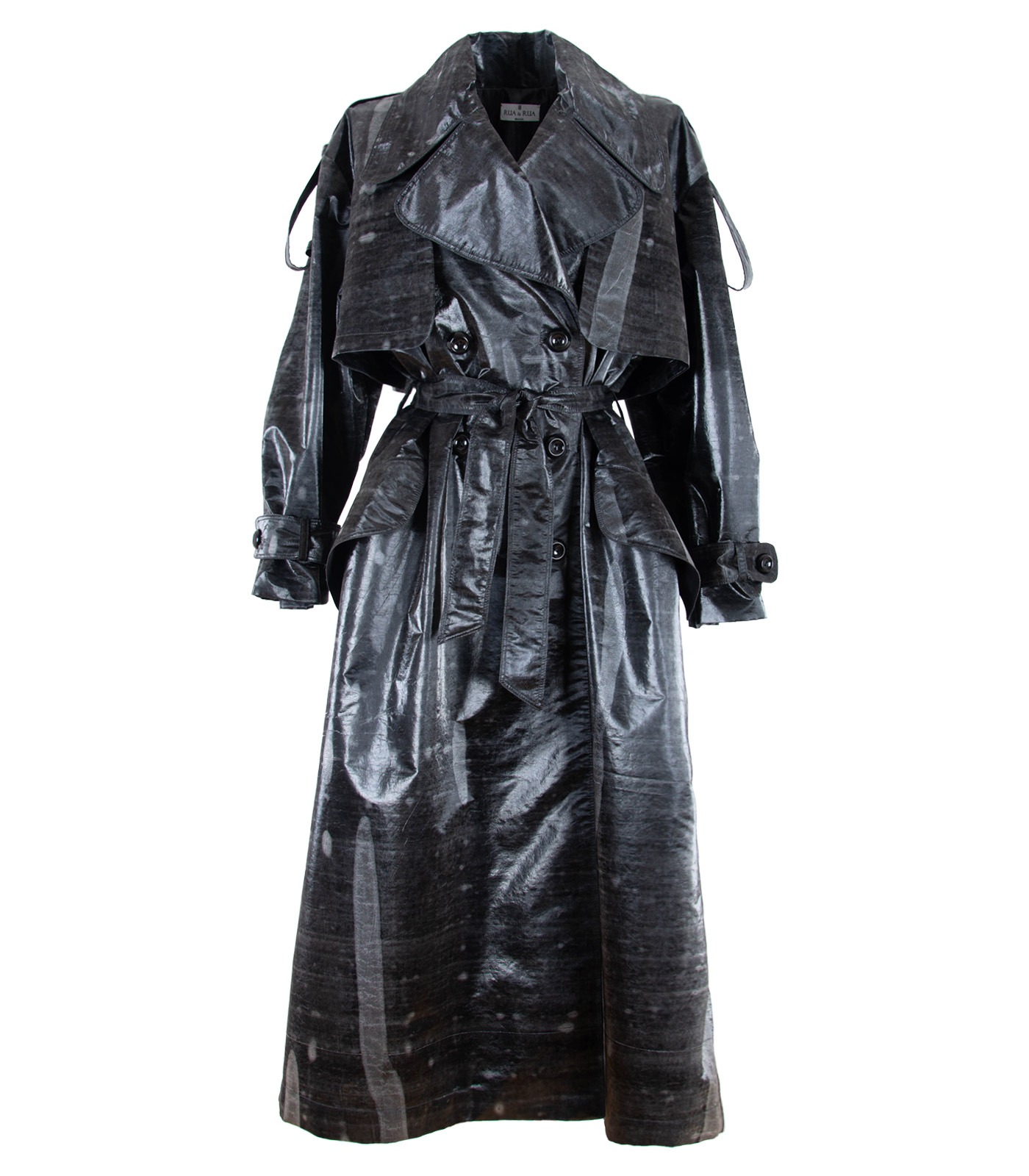 Oversized Coated Silk Double-Breasted Trench Coat