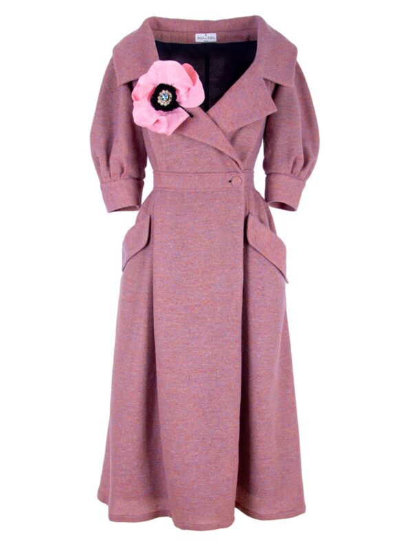 Wool Wrap Dress With Flower Decoration