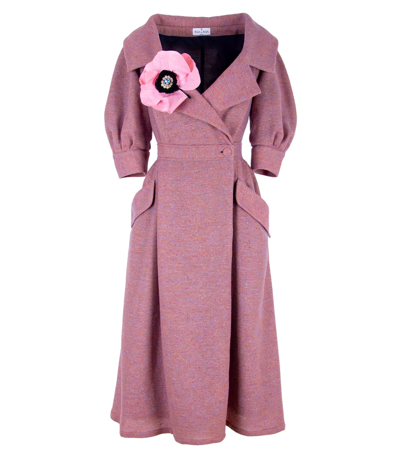 Wool Wrap Dress With Flower Decoration