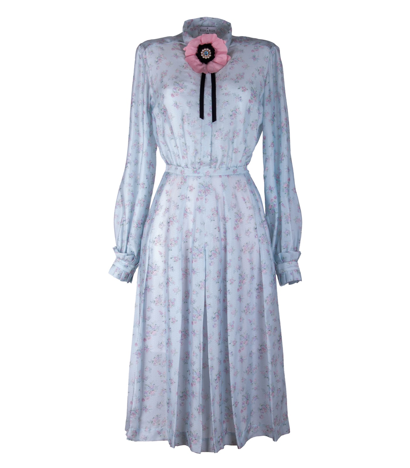 Silk Pleat Dress With Flower Brooch