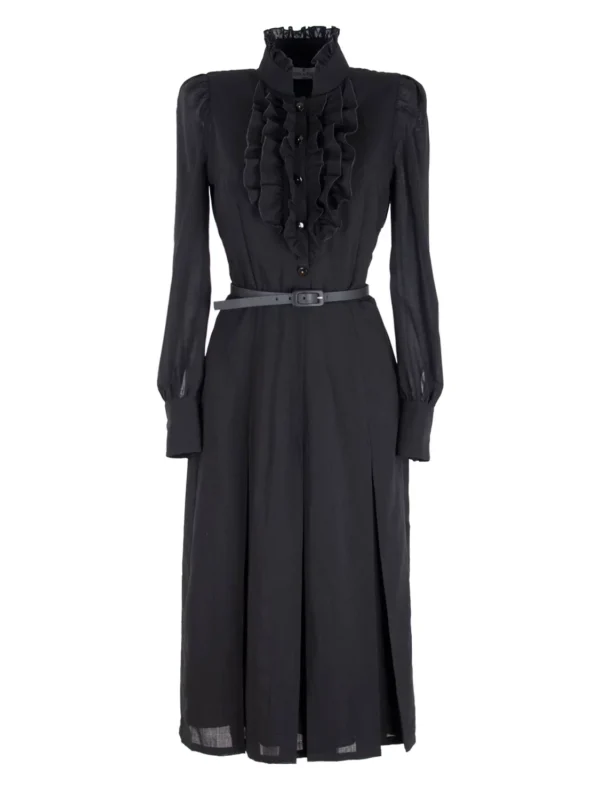 Ruffled Wool Midi Dress With Silk Lining
