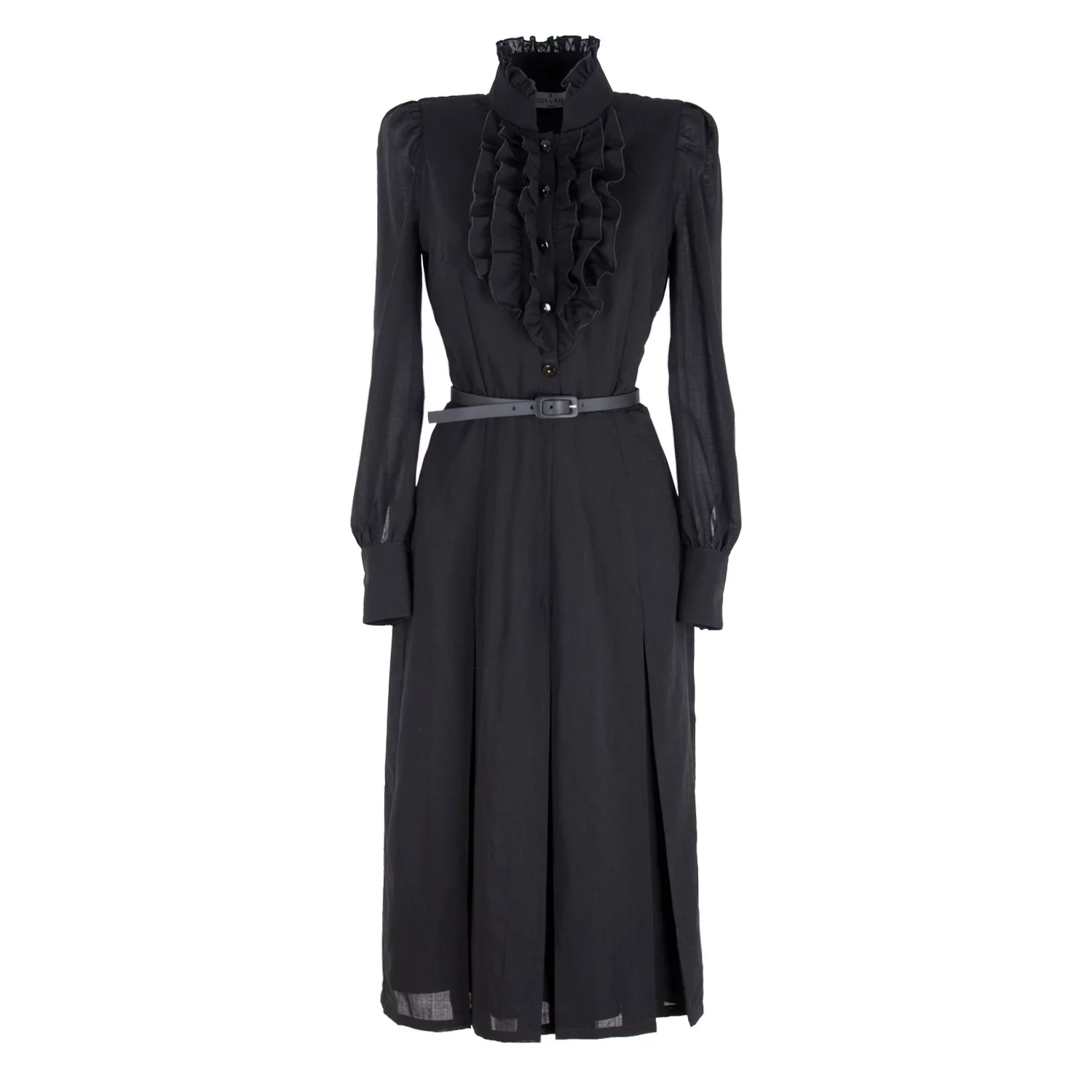 Ruffled Wool Midi Dress With Silk Lining